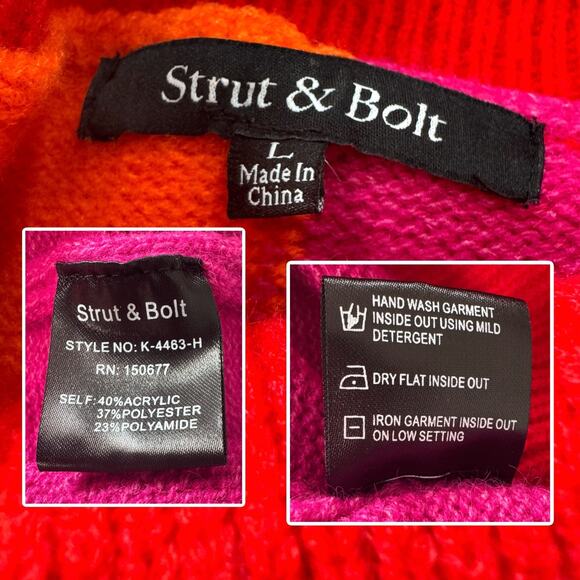 Colorblock Pink Orange Turtleneck Sweater Disco Neon Dopamine Glam Rock Women L - Picture 8 of 10